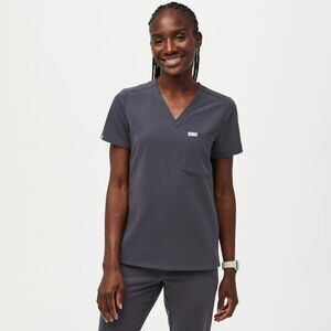 FIGS Catarina One Pocket Scrub Top Womens Medium Charcoal Gray Technical